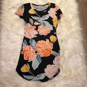 Eclipse Tunic Dress long t-shirt Black Floral pattern Size xsmall